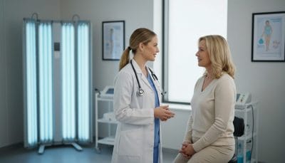 Doctor and patient discussing phototherapy